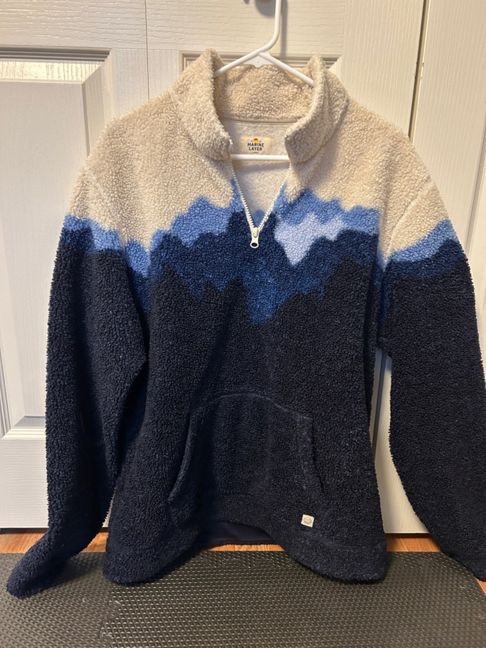 Marine Layer Sherpa Half-Zip Pullover in Navy, Light Blue & Cream